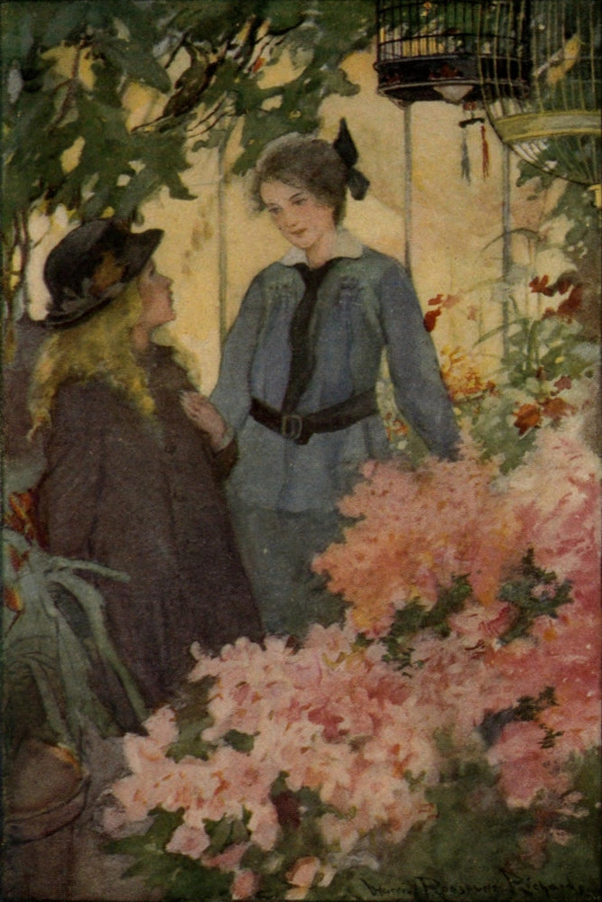 Larkspur 1919 poster print featuring birds and flowers by Harriet Roosevelt Richards.