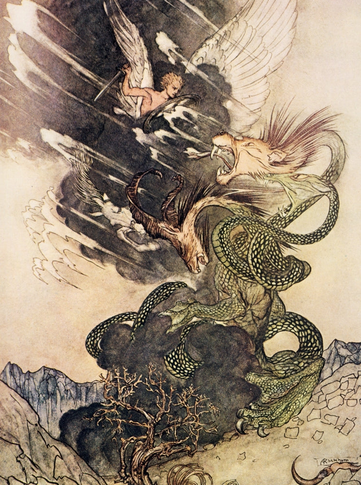 Wonder Book 1922 Dragon Spluttered Fire Poster Print by A. Rackham