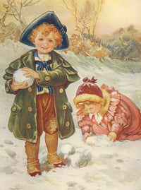 Nister's Holiday Annual 1897 Boy with Snowballs Poster Print