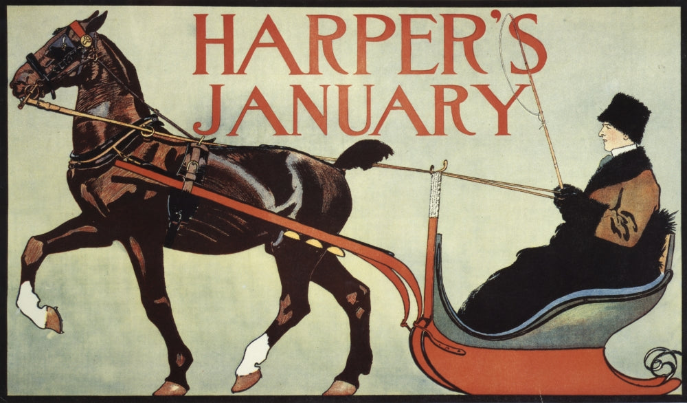 Harper's January 1890s Poster Print by Edward Penfield showcasing vintage design.