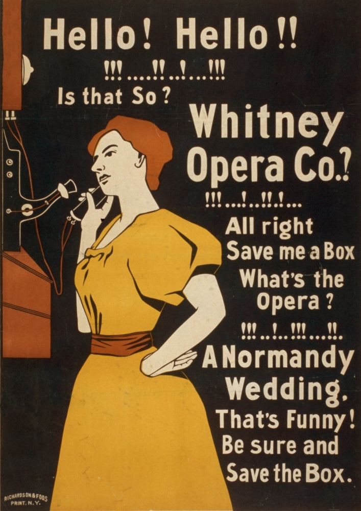 Richardson & Foos Whitney Opera Co. c.1900 Poster Print showcasing vintage opera artistry.