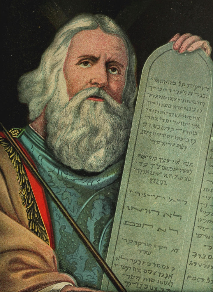 Captivating Bible Stories Poster Print featuring Moses and the Ten Commandments from 1913.