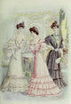 Latest Paris Fashions 1877 Toilettes de Soiree Poster Print showcasing elegant evening gowns.