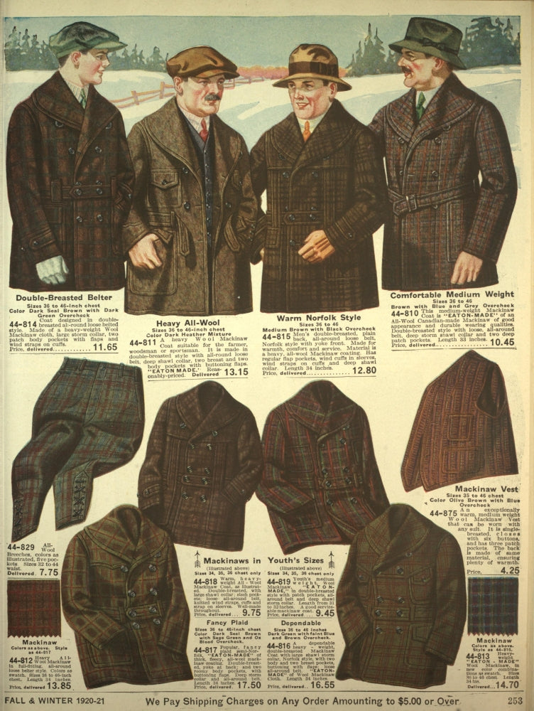 Eaton's Fall Catalogue 1920-21 Men's Jackets Poster Print showcasing vintage fashion.