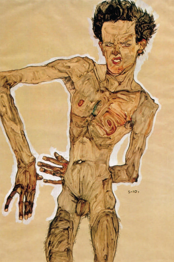 Nude Self-Portrait Grimacing Fine Art Print by Egon Schiele