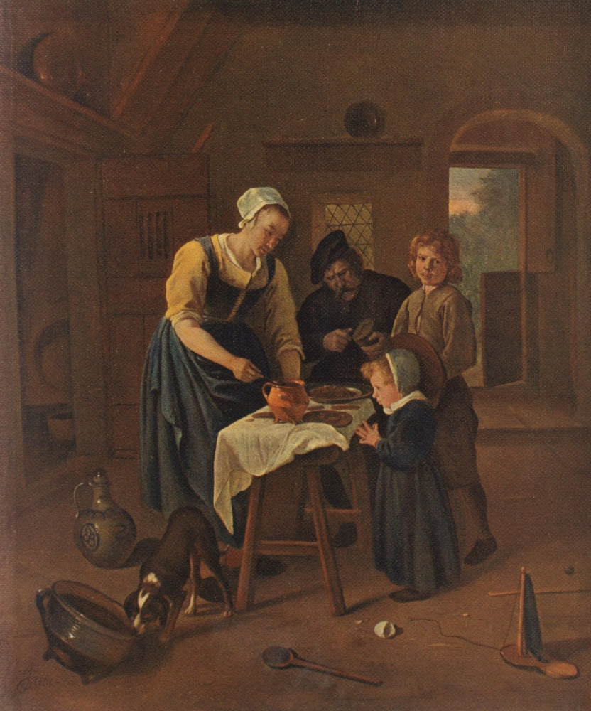 Grace Before Meat Fine Art Print by Jan Steen showcasing a serene dining scene.