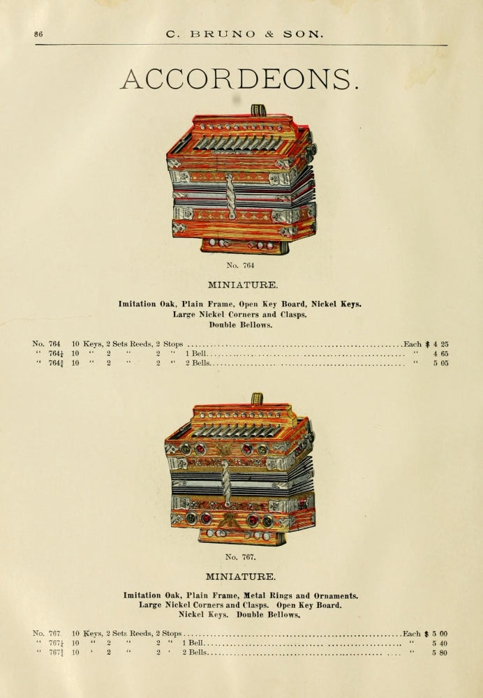 Vintage Catalogue C. Bruno & Son c.1890 Kalbe Imperial Accordions poster print.