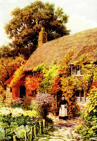 Cottages & Village Life poster print by Alfred Quinton showcasing rural England charm.