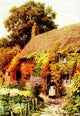 Cottages & Village Life poster print by Alfred Quinton showcasing rural England charm.