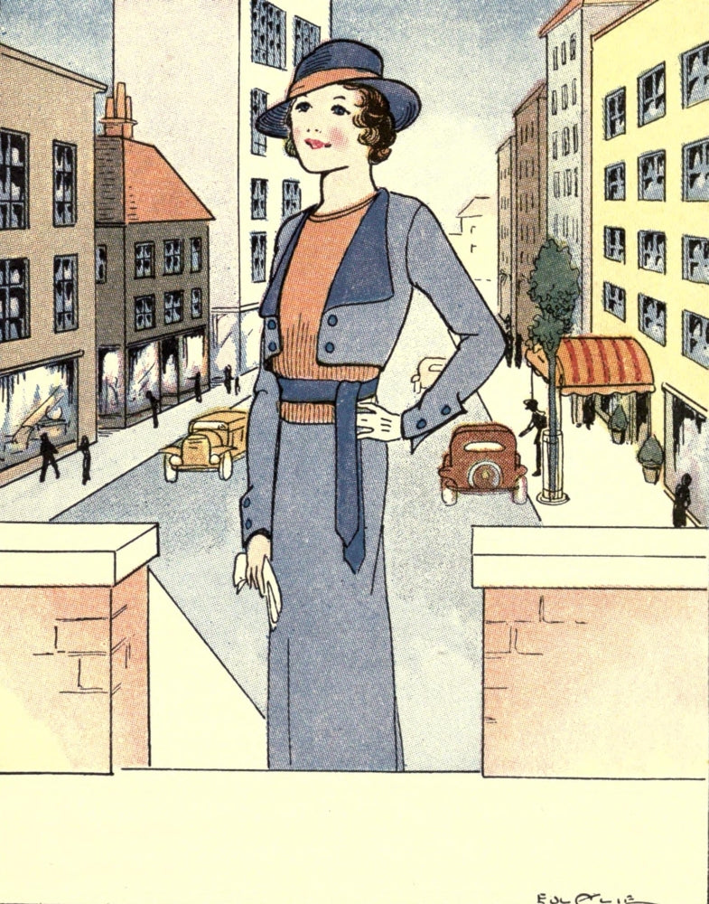 The Mode in Dress & Home 1935 Poster Print showcasing vintage fashion and decor.