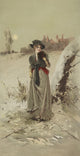 The Winter Girl poster print by Percy Moran in a snowy landscape.