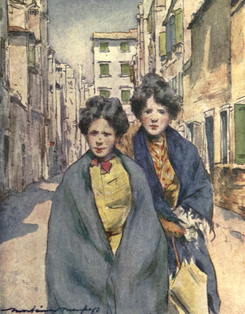 Venice 1912 Work Girls Poster Print by Mortimer Menpes showcasing early 20th-century Venetian life