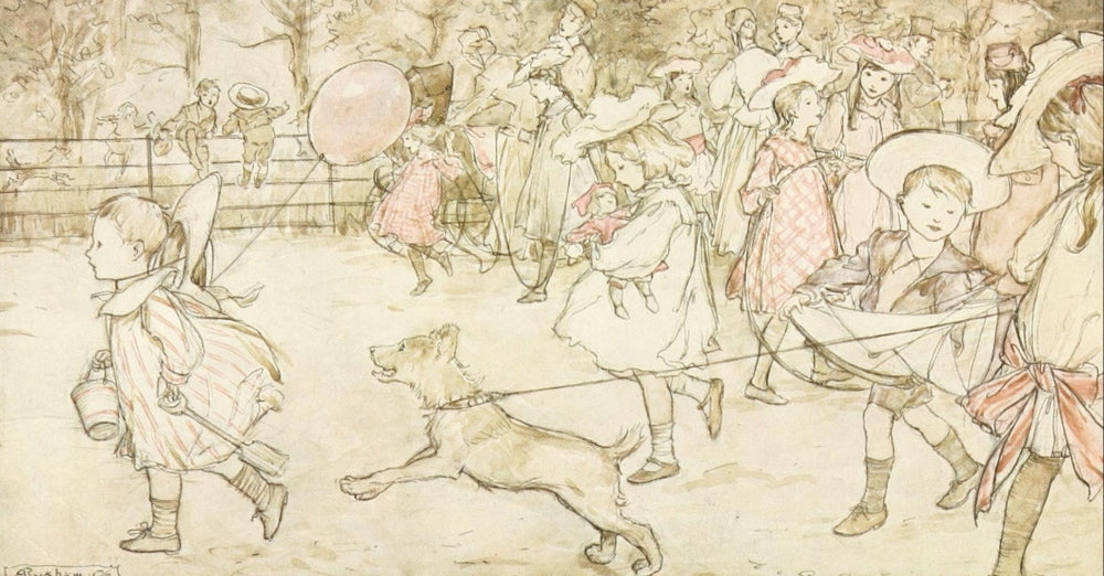 Peter Pan in Kensington 1912 Poster Print by A. Rackham, vibrant colors, whimsical art.