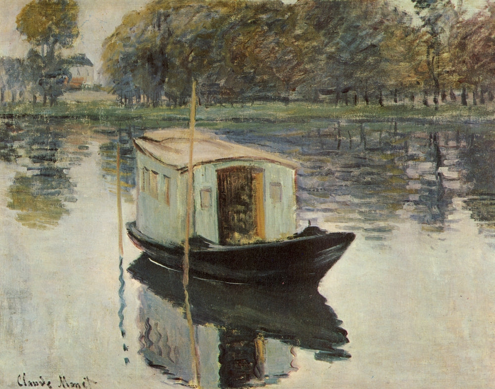 The Floating Studio c.1874 fine art poster print by Claude Monet