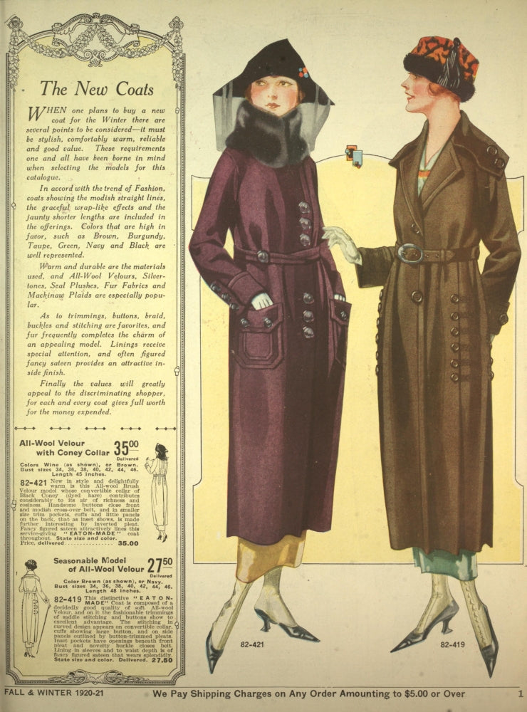 T. Eaton Fall & Winter Catalogue 1920-21 Poster Print showcasing vintage fashion.