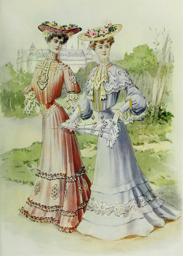 Latest Paris Fashions 1877 Toilettes de Printemps Poster Print showcasing vintage fashion.