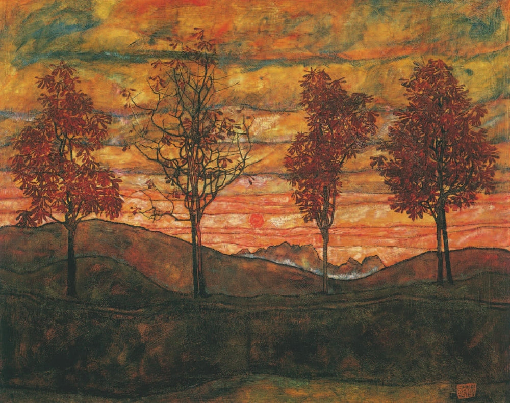 Egon Schiele Four Trees Fine Art Print - Beautiful nature artwork.