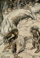 Siegfried Dwarfs Quarreling Poster Print by Arthur Rackham, vibrant illustration of dwarfs quarreling.