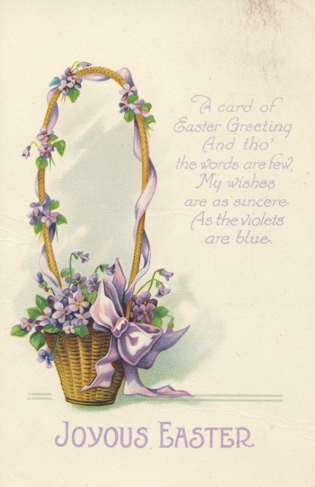 1934 Joyous Easter vintage poster print featuring a violet basket.