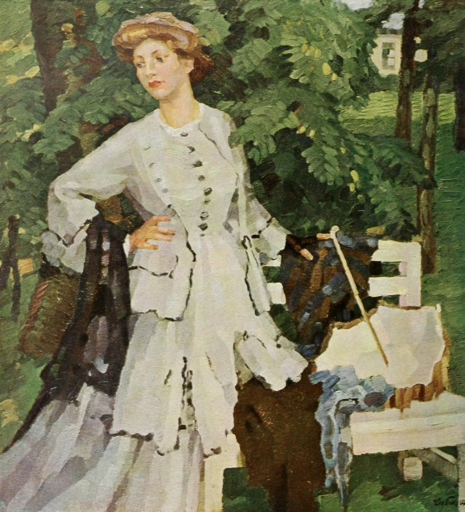 Fine art print of The Grey Dress by Leo Putz, showcasing elegance and sophistication.