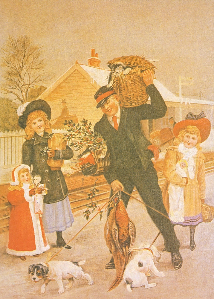 Vintage Christmas Card Scene Poster Print c.1880