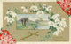 1911 Easter Greetings Postcard Art Print with cross and flowers