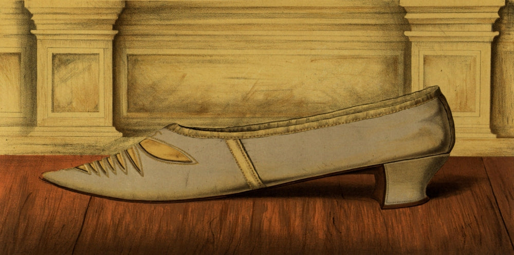 1885 Ladies' Old-Fashioned Shoes Poster Print showcasing vintage footwear.