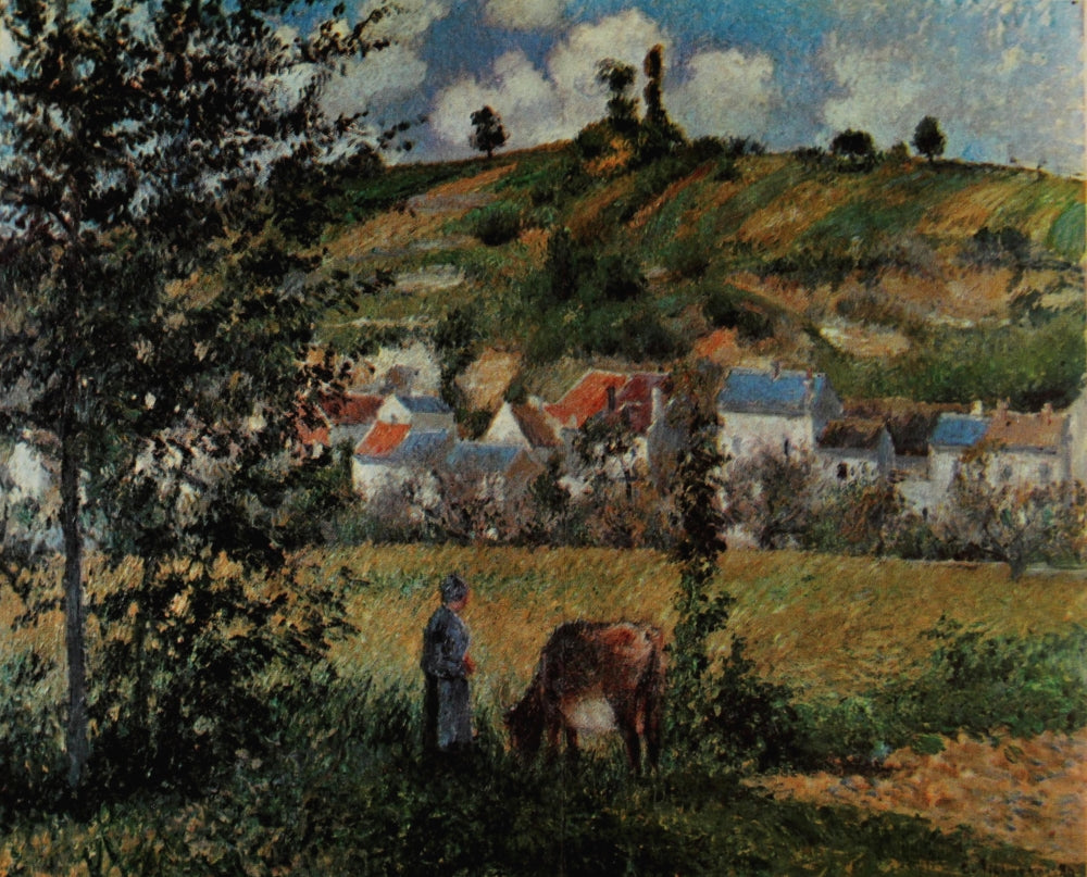 Chaponval Landscape Fine Art Print by Camille Pissarro depicting serene nature scenery.