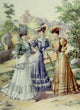 Latest Paris Fashions 1877 Toilettes de Villegiature Poster Print showcasing vintage fashion.