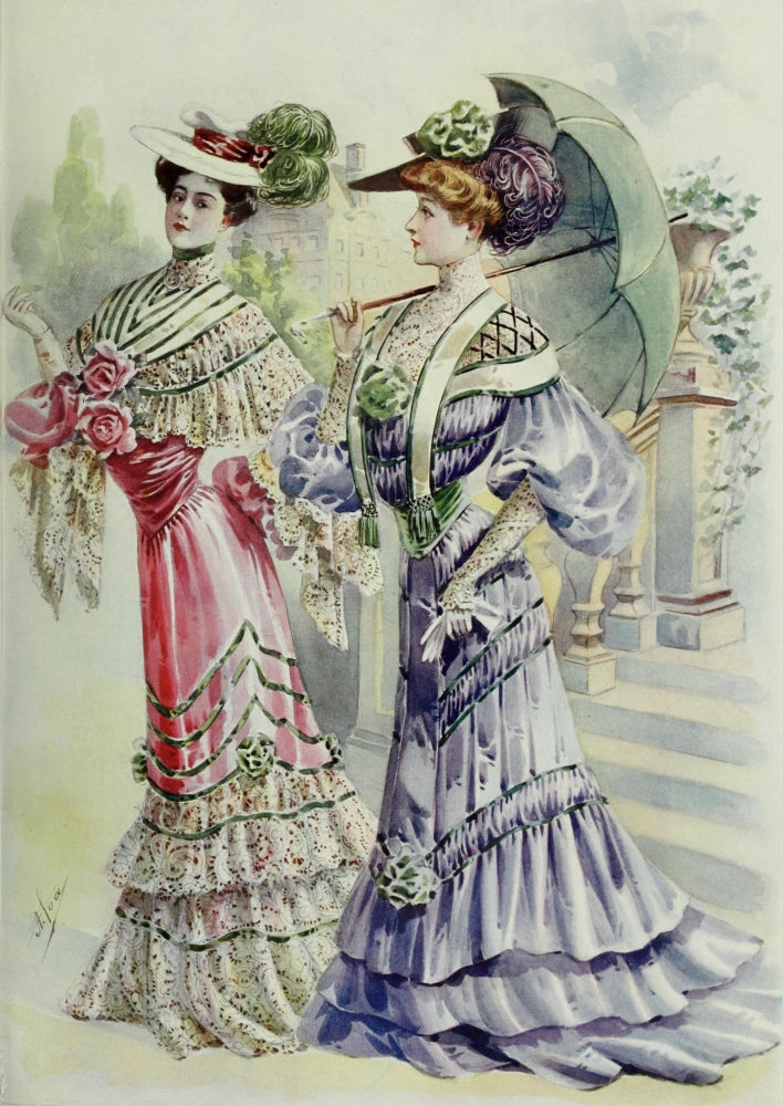 Latest Paris Fashions 1877 Toilettes de Casino Poster Print showcasing vintage fashion.