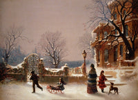 The First Snow fine art print by F.C. Witman depicting a serene winter landscape.
