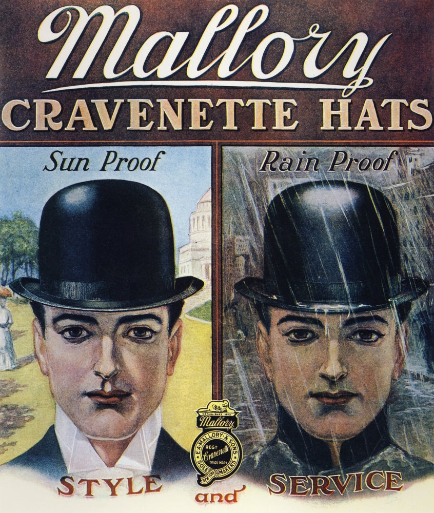 Advert for Mallory Hats 1907 Poster Print showcasing vintage advertisement style.