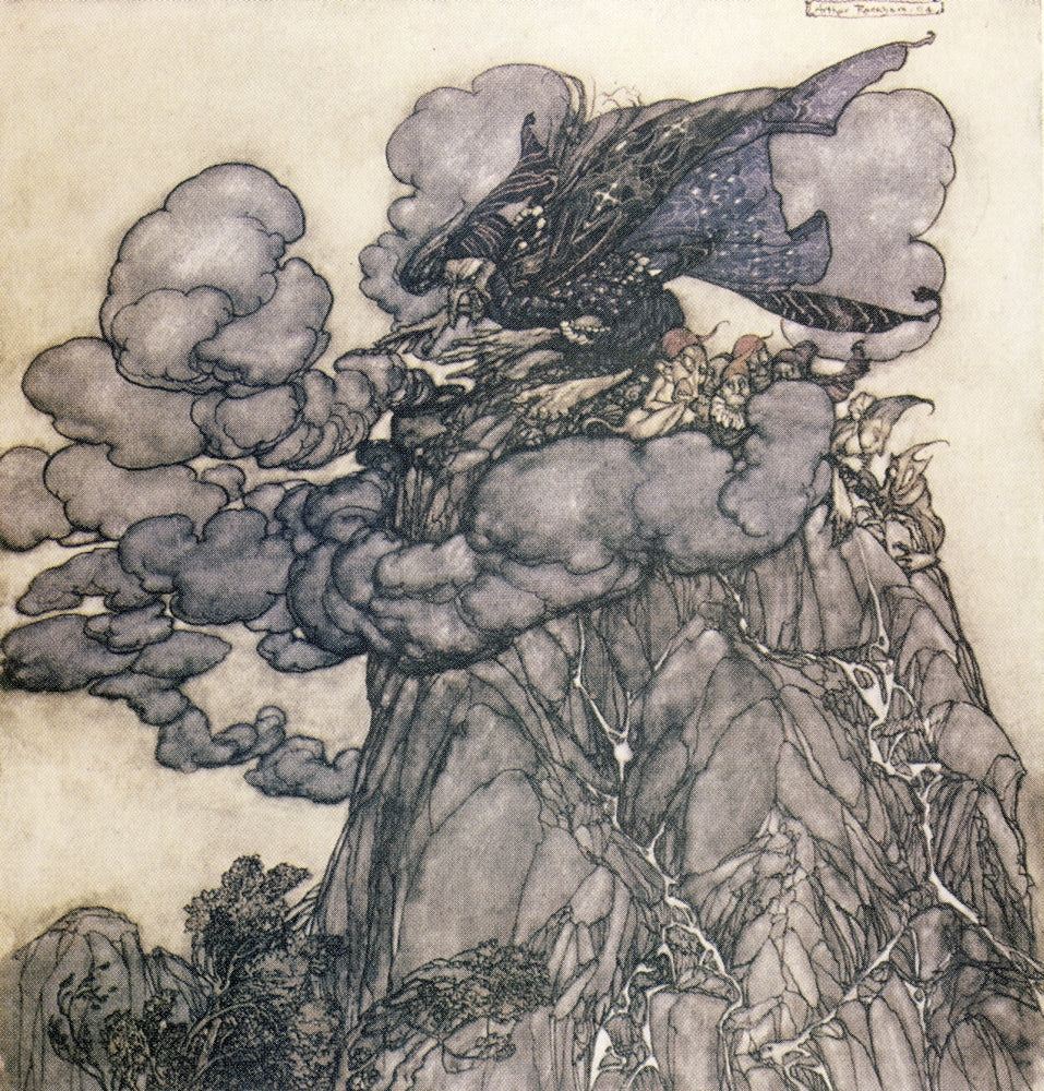 Rip Van Winkle poster print featuring clouds black as ink by A. Rackham.