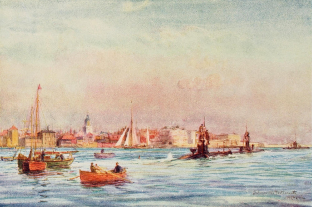 British Battle Fleet 1915 Submarines Leaving Portsmouth Harbour Poster Print by William Wyllie