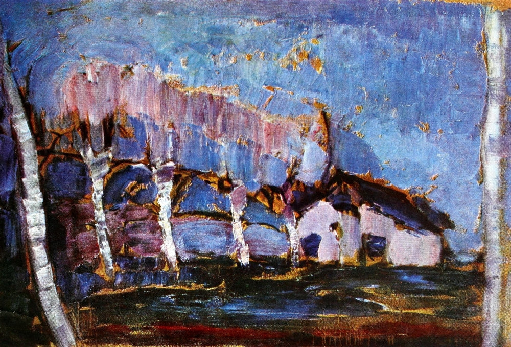 Evening Landscape fine art print by Piet Mondrian, showcasing vibrant colors and abstract forms.