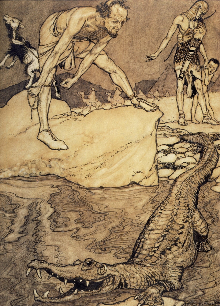The Sacred Crocodile Poster Print by A. Rackham - Whimsical illustration from Little Folks 1901.