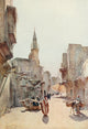 Below the Cataracts 1907 poster print by Walter Tyndale, showcasing a street near the Citadel in Cairo.