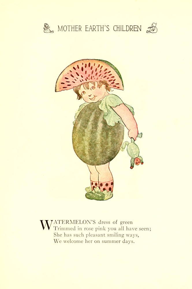 Mother Earth's Children Watermelon Poster Print by M.T. Ross, 1914 artwork.