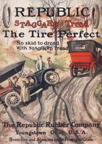 Republic Staggard Tread Tires 1911 Poster Print showcasing vintage automotive design.