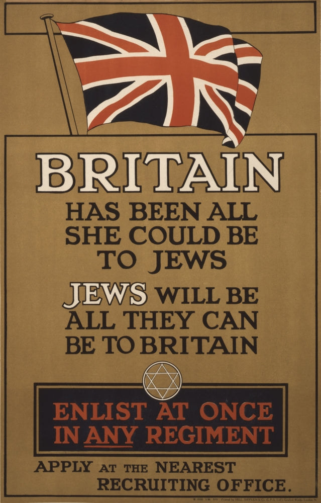 WWI Recruitment Poster 1915 - Britain Has Been All She Could to the Jews Poster Print