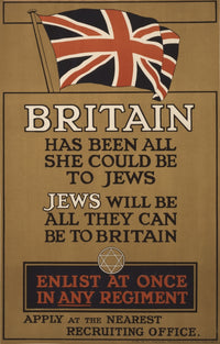 WWI Recruitment Poster 1915 - Britain Has Been All She Could to the Jews Poster Print