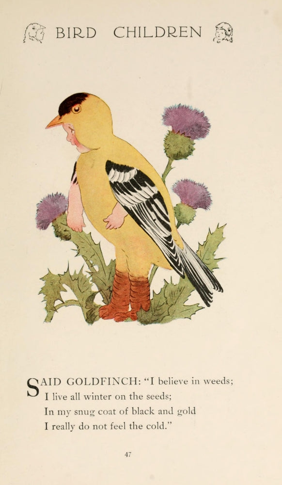 Bird Children 1912 Goldfinch Poster Print by M.T. Ross