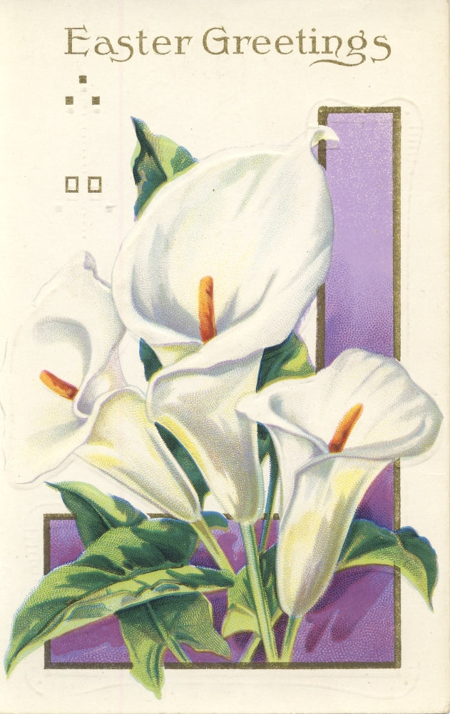 Easter Greetings with Lilies Poster Print featuring vibrant flowers.