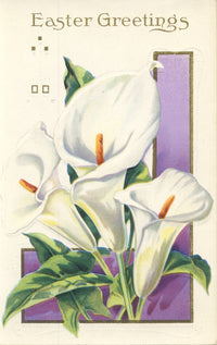 Easter Greetings with Lilies Poster Print featuring vibrant flowers.