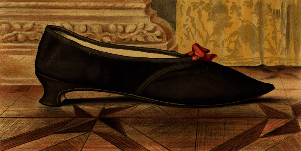 Ladies' Old-Fashioned Shoes 1885 Poster Print showcasing vintage footwear design.
