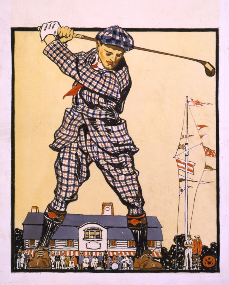 Man Swinging a Golf Club fine art print by Edward Penfield, vintage sports artwork.
