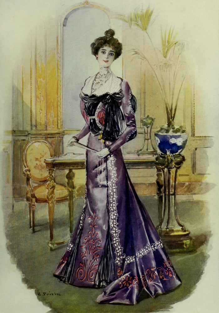 Latest Paris Fashions 1877 Robe de Reception Poster Print showcasing vintage fashion design.