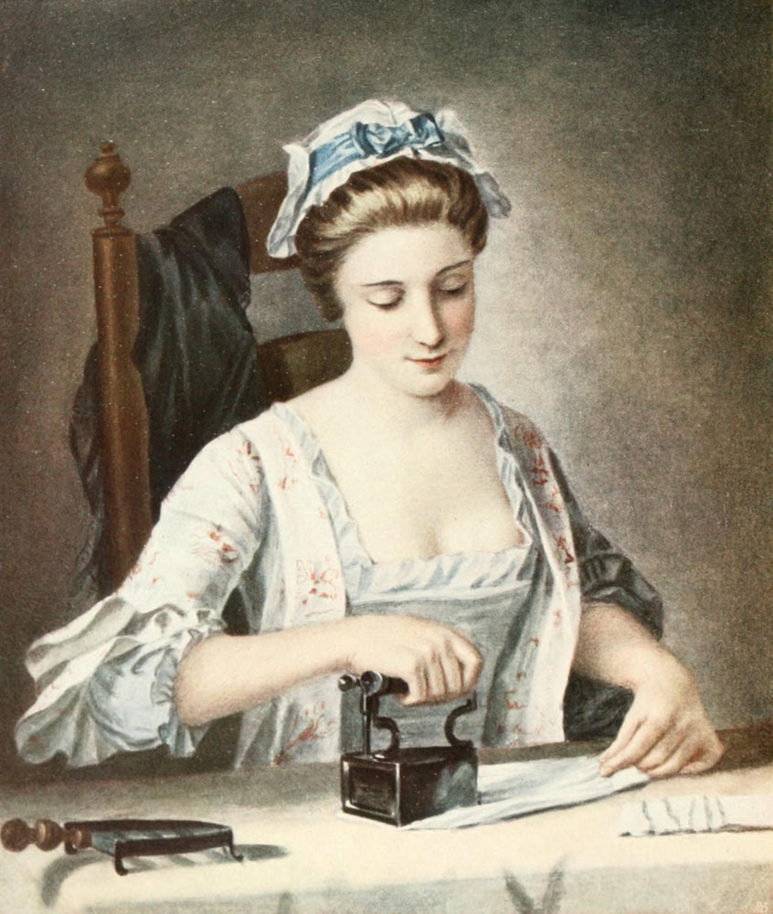 The Connoisseur Laundry Maid Ironing Poster Print by Henry R. Morland
