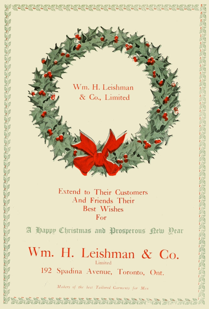 Men's Wear Review 1922 Christmas Holly Wreath Poster Print