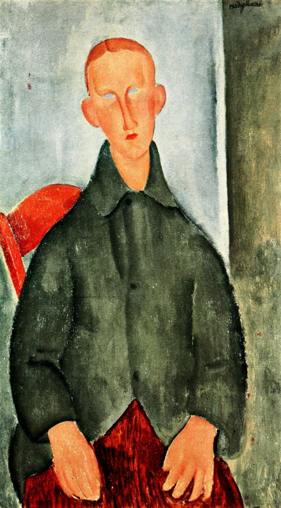 Seated Boy Fine Art Print by Amedeo Modigliani, showcasing vibrant colors and fine details.